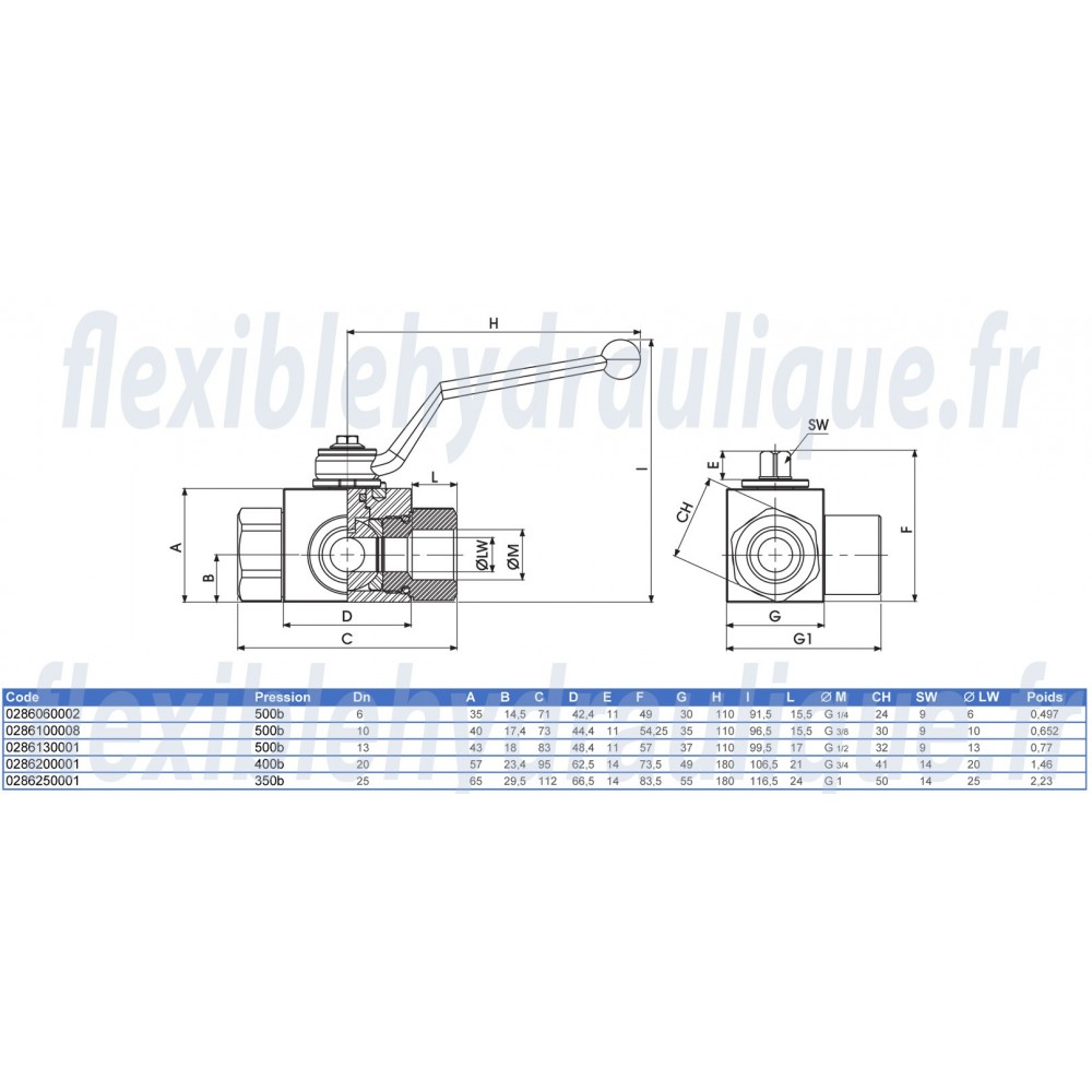 Vanne 3Voies en L 3/4 HP Fiche Technique