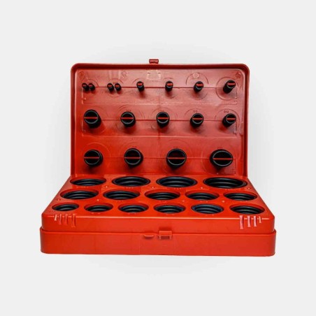 Boîte de 407 joints toriques NBR70 (32 tailles métriques variées) pour maintenance des systèmes hydrauliques, idéale pour remplacer rapidement tout joint défectueux.