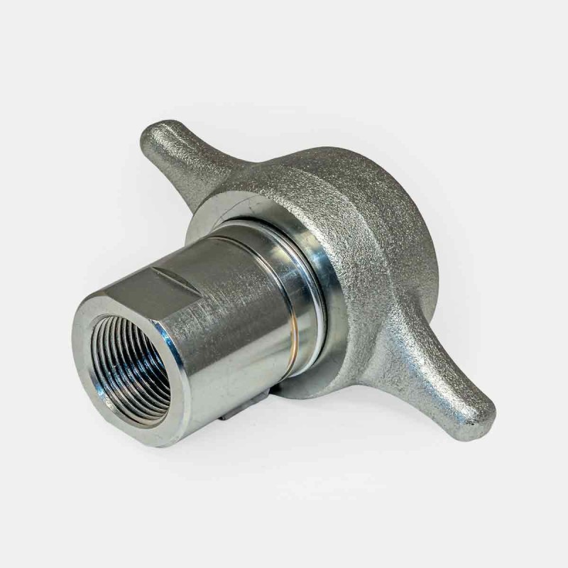 Coupleur hydraulique femelle 3/4″ à vis, connexion rapide pour remorque ou benne TP, sécurité branchement circuit camion, maintenance régulière flotte utilitaire, usage freinage centralisé.
