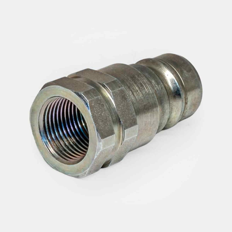Coupleur mâle passage libre 3/8″ hydraulique sans valve, pour diagnostic pression sur centrale mobile, branchement rapide flexible banc d’essai, vidange ou purge circuit huile engin TP, test pompe industrielle.
