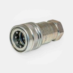 Raccord hydraulique femelle 3/8″ “passage libre”, dépourvu de clapet de retenue – permet une connexion sous faible résistance, par exemple pour le retour d’huile ou la purge d’un circuit. Compatible avec un embout mâle ISO A de même taille.