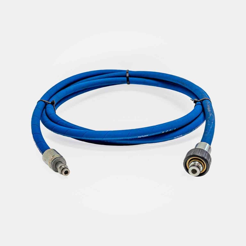 Flexible bleu nettoyeur haute pression 10 m raccord F22+EL pour lavage moissonneuse, nettoyage façade bâtiment, entretien engins de chantier, décontamination convoyeur usine, lavage atelier mécanique, maintenance équipements collectivités