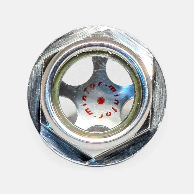 Voyant niveau huile 3/8″ BSP, hublot fileté pour contrôle fluide systèmes compacts, visualisation rapide sur vérin auxiliaire, surveillance carter boîte réduction, contrôle niveau centrale hydraulique miniature.