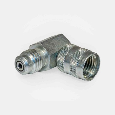 Raccord coude 90° M16x2 femelle 16x2 pour tuyau hydraulique sur centrale de levage industriel, montage flexible vérin tracteur, réparation pompe hydraulique moissonneuse, adaptation circuit automatisé