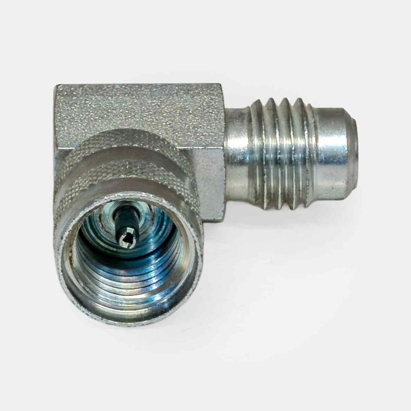 Raccord coude 90° M16x2 femelle 16x2, montage flexible vérin sur tracteur agricole, adaptation circuit hydraulique moissonneuse, réparation pompe centrale industrielle, raccordement automate TP, transformation ligne manutention atelier.