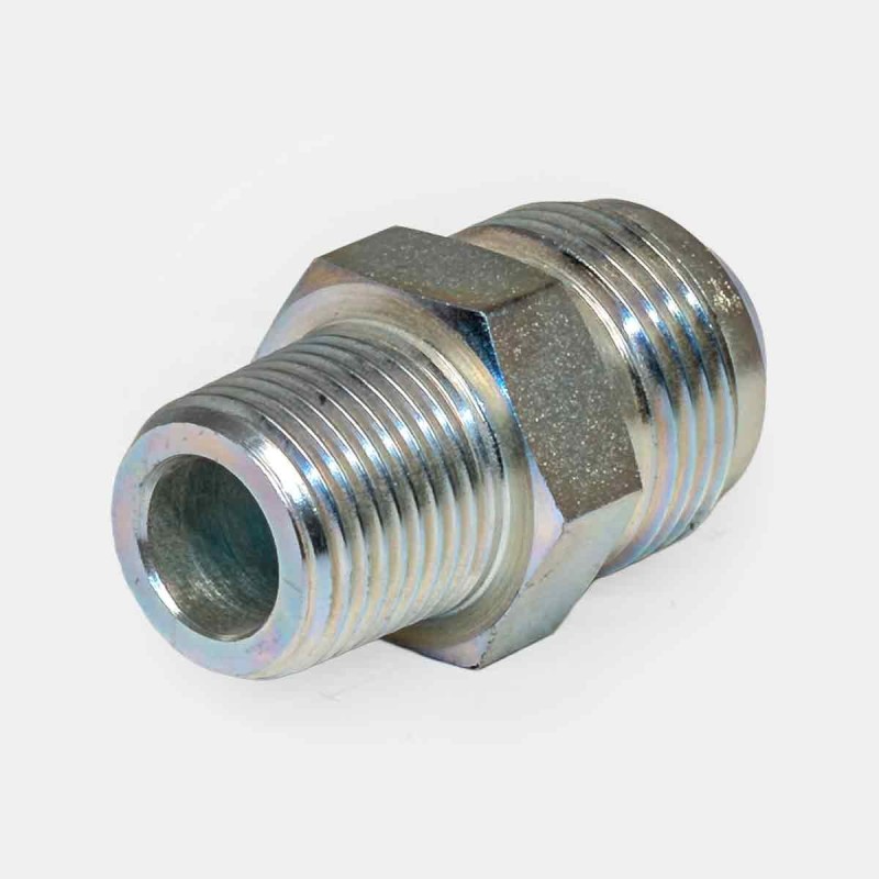 Raccord JIC 7/16″ UNF x BSP 1/4″ conique, montage capteur pression agricole, installation flexible automate industriel, réparation distributeur TP, maintenance circuit hydraulique mini-machine.