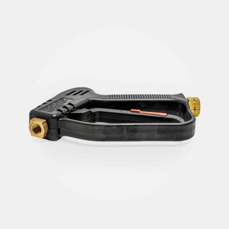 Pistolet de lavage haute pression universel (modèle Vega), avec poignée ergonomique et gâchette de sécurité. Supporte jusqu’à 250 bar, idéal pour nettoyeur HP professionnel. Raccord d’entrée standard (M22) compatible avec la plupart des flexibles haute pression.