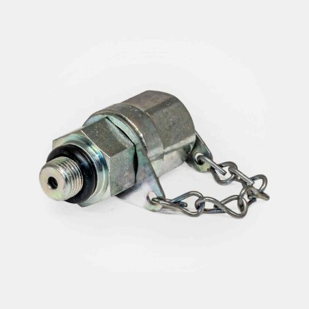 Prise de pression 16×200 mâle 3/8 UNF avec clapet automatique – connexion manomètre sur centrale hydraulique de grue, test circuit huile camion, instrumentation atelier mécanique