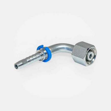 Embout sertir coude 90° SJ‑S13 Ø 15 mm pour flexible presse plieuse, adaptation circuit grue mobile, instrumentation robot de tri ou manutention de balles agricole
