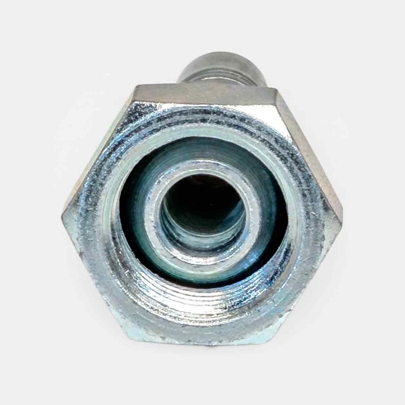 Embout à sertir femelle SJ‑S19 BSP 3/4″ pour tuyau DN25, montage pompe tracteur, raccord bétonnière TP, connexion circuit lubrification station portuaire, maintenance machine scierie industrielle.