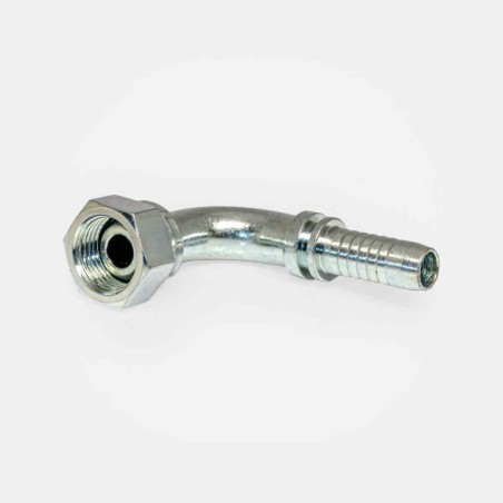 Embout sertir coude 90° SJ‑S19 BSP 3/4″ pour raccord flexible pelle chantier, instrumentation ligne tri, maintenance circuit graissage engin forestier ou centrale hydraulique usine