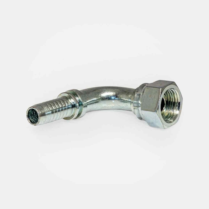 Embout sertir coude 90° SJ‑S19 BSP 3/4″, montage flexible pelle chantier, instrumentation ligne tri logistique, maintenance circuit graissage engin forestier ou centrale hydraulique usine, usage agricole ou TP.