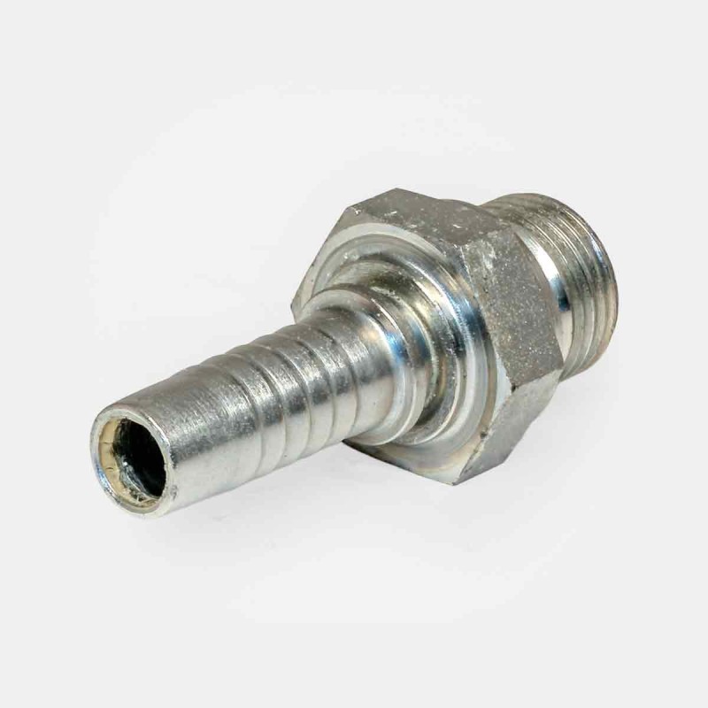 Embout à sertir mâle SJ‑S25 BSP 1″ pour flexible hydraulique poids lourd, montage circuit presse industrielle, adaptation vanne automatisée BTP, maintenance machine logistique, raccordement équipement agricole ou TP.