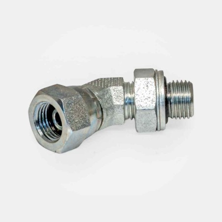 Petit coude 45° femelle 1/4″ BSP x mâle 1/4″. Idéal pour des installations hydrauliques ou pneumatiques compactes, afin de diriger un raccordement avec un angle de 45° (meilleure orientation qu’un coude droit dans certains cas).